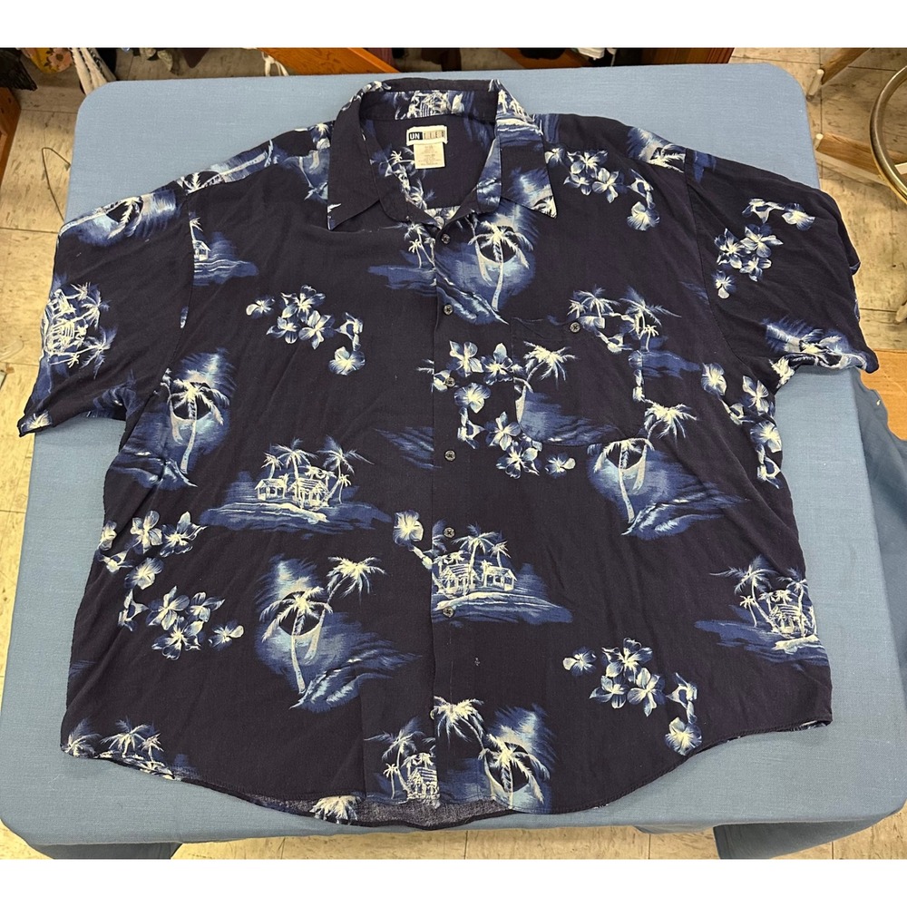 Vintage UNTIED Mens 3XL Hawaiian Shirt Navy Blue Floral Aloha